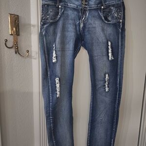 PLAYBOY Women's Distressed Blue Skinny Jeans Size13/14